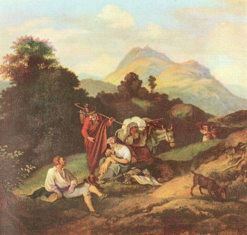 Adrian Ludwig Richter Italienische Landschaft mit ruhenden Wandersleuten